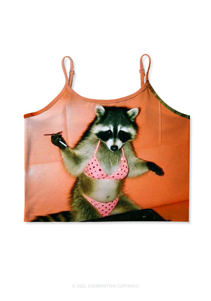 Bikini DJ Raccoon Y2K Print Cami Crop Top Cherrykitten