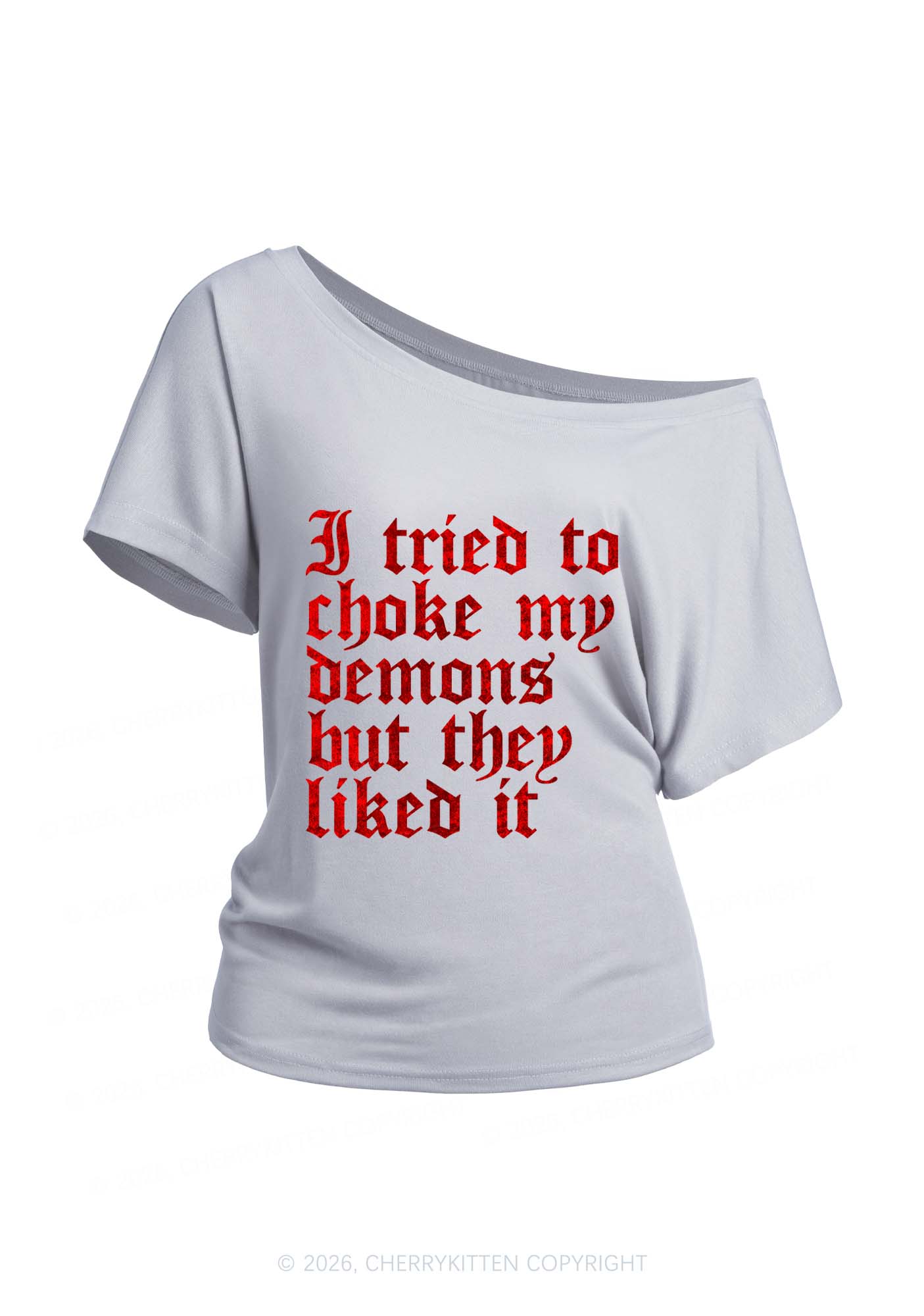 Halloween Choke Demons They Liked Y2K Off Shoulder Tee Cherrykitten