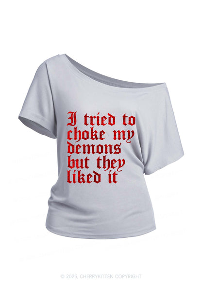 Halloween Choke Demons They Liked Y2K Off Shoulder Tee Cherrykitten