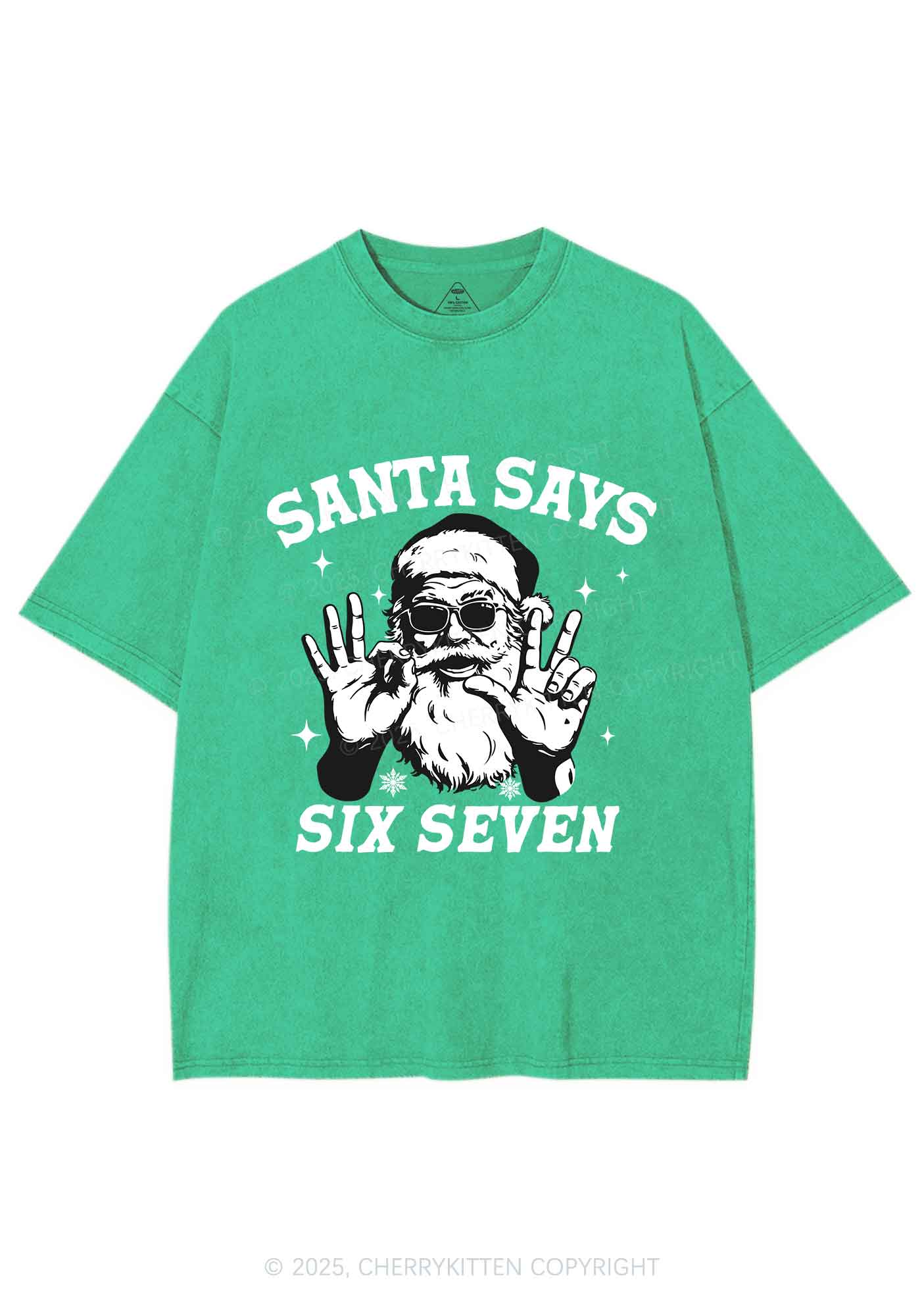 Christmas Santa Says Six Seven Y2K Shirts Washed Tee Cherrykitten