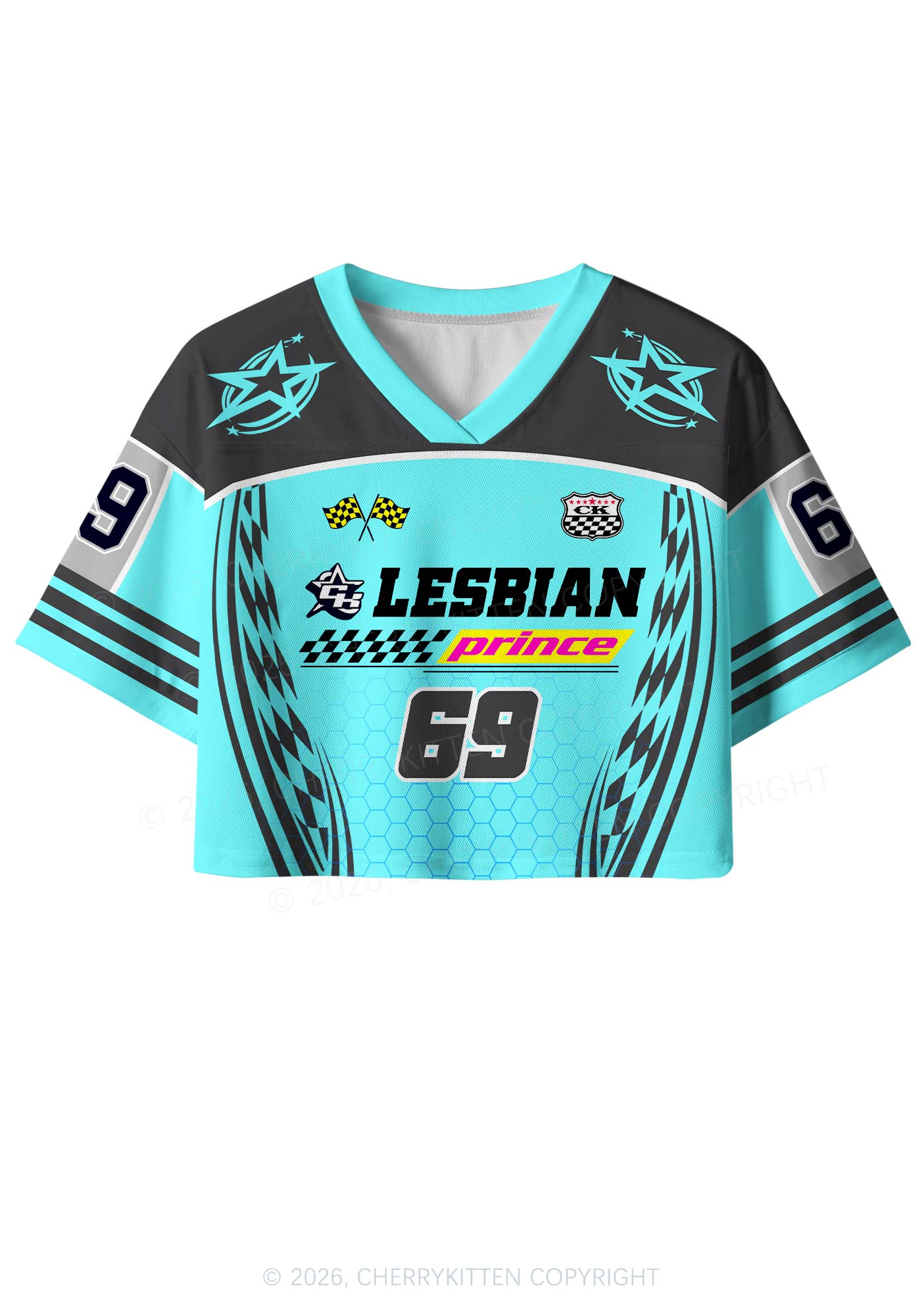 Blue Lesbian Prince Pride Y2K Crop Sport Jersey Shirts Cherrykitten