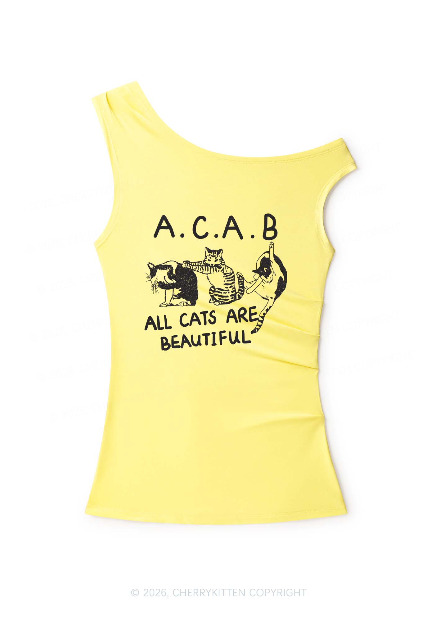 ACAB Cats Y2K Off Shoulder Tank Top Cherrykitten