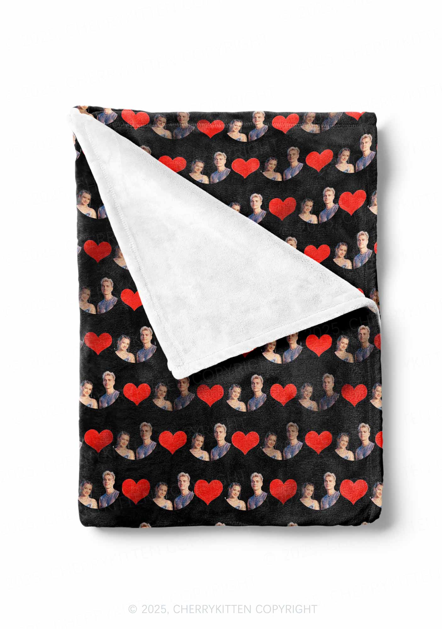 Custom Couple Photo Valentine's Day Y2K Plush Blanket Cherrykitten