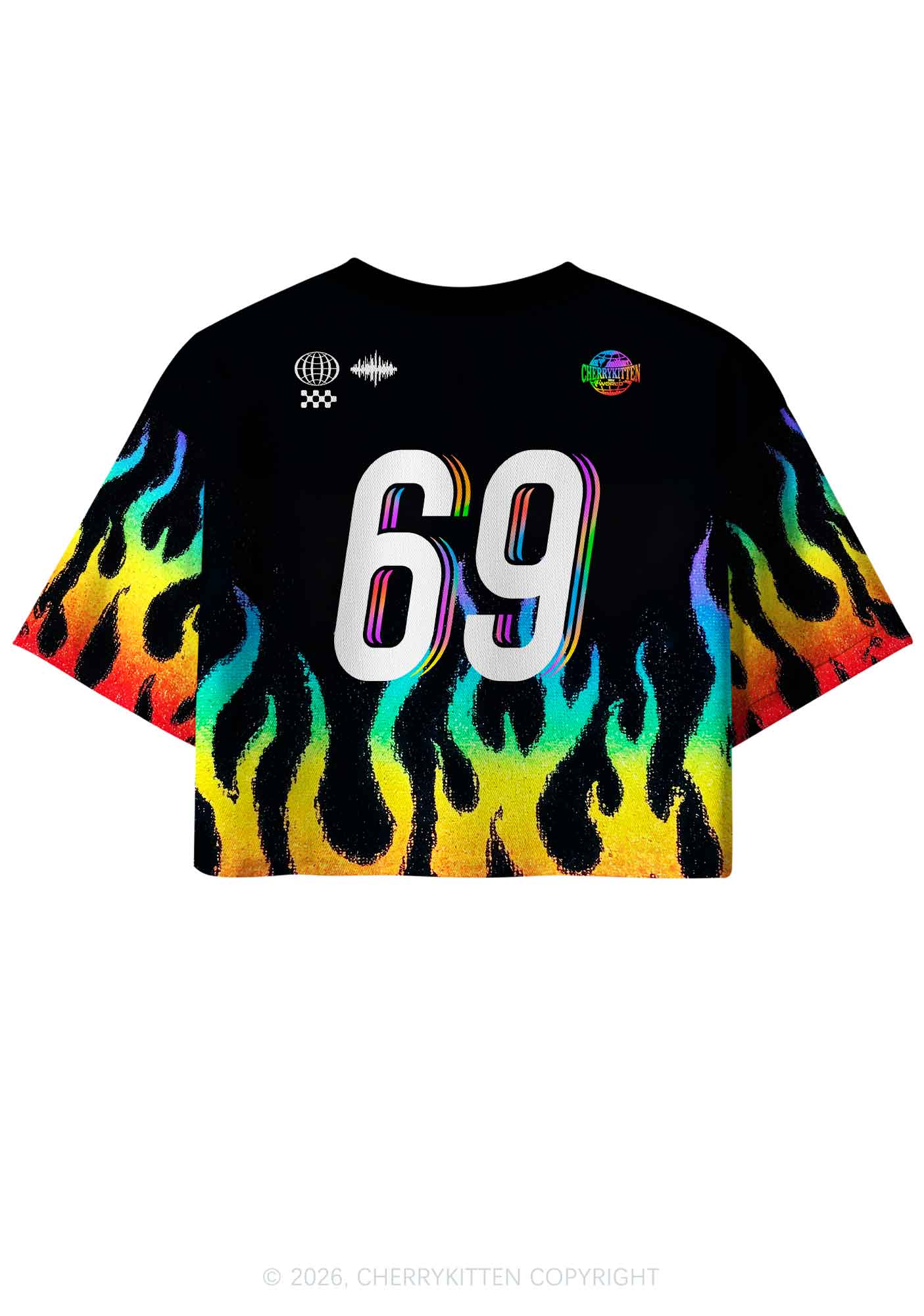 Gay Thoughts Rainbow Flame Pride Y2K Crop Sport Jersey Shirts Cherrykitten