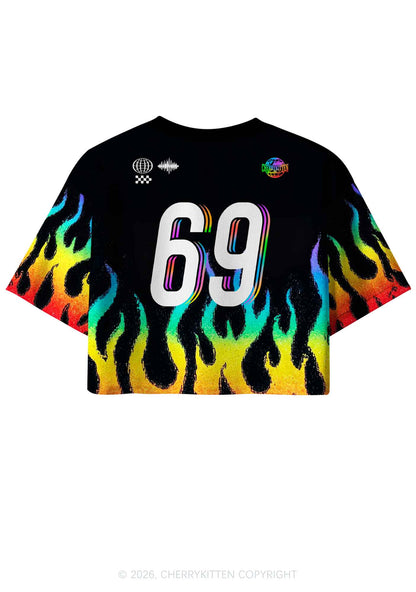 Gay Thoughts Rainbow Flame Pride Y2K Crop Sport Jersey Shirts Cherrykitten