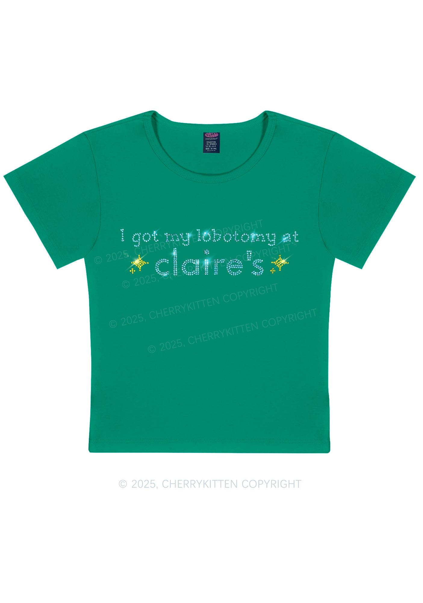 Rhinestone I Got My Lobotomy At Claires Y2K Baby Tee Cherrykitten