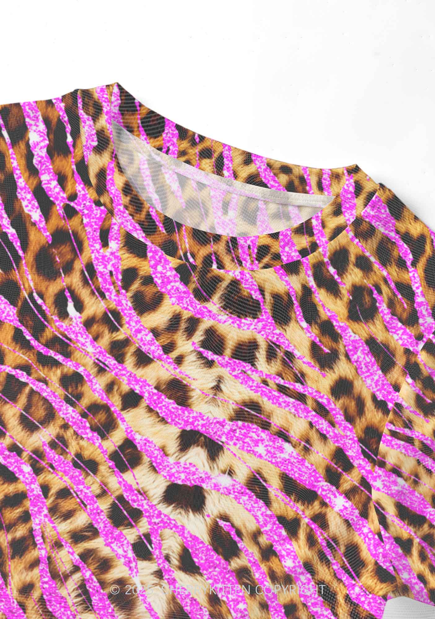 Sparkle Pink Leopard Y2K Mesh Crop Top Cherrykitten