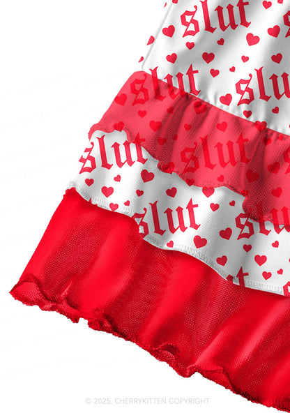 Slxt Red Heart Y2K Print Mini Layered Skirt Cherrykitten
