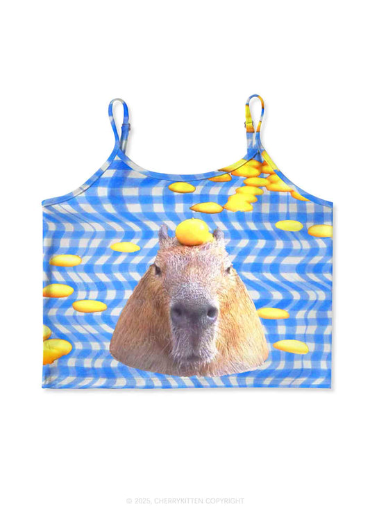 Capybara Lemon Hat Y2K Print Cami Crop Top Cherrykitten