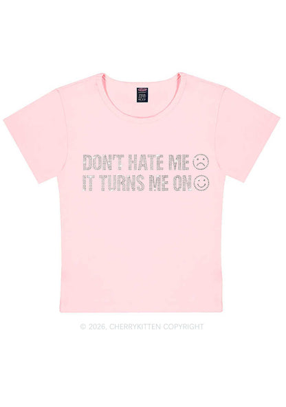 Rhinestone Dont Hate Me Y2K Baby Tee Cherrykitten