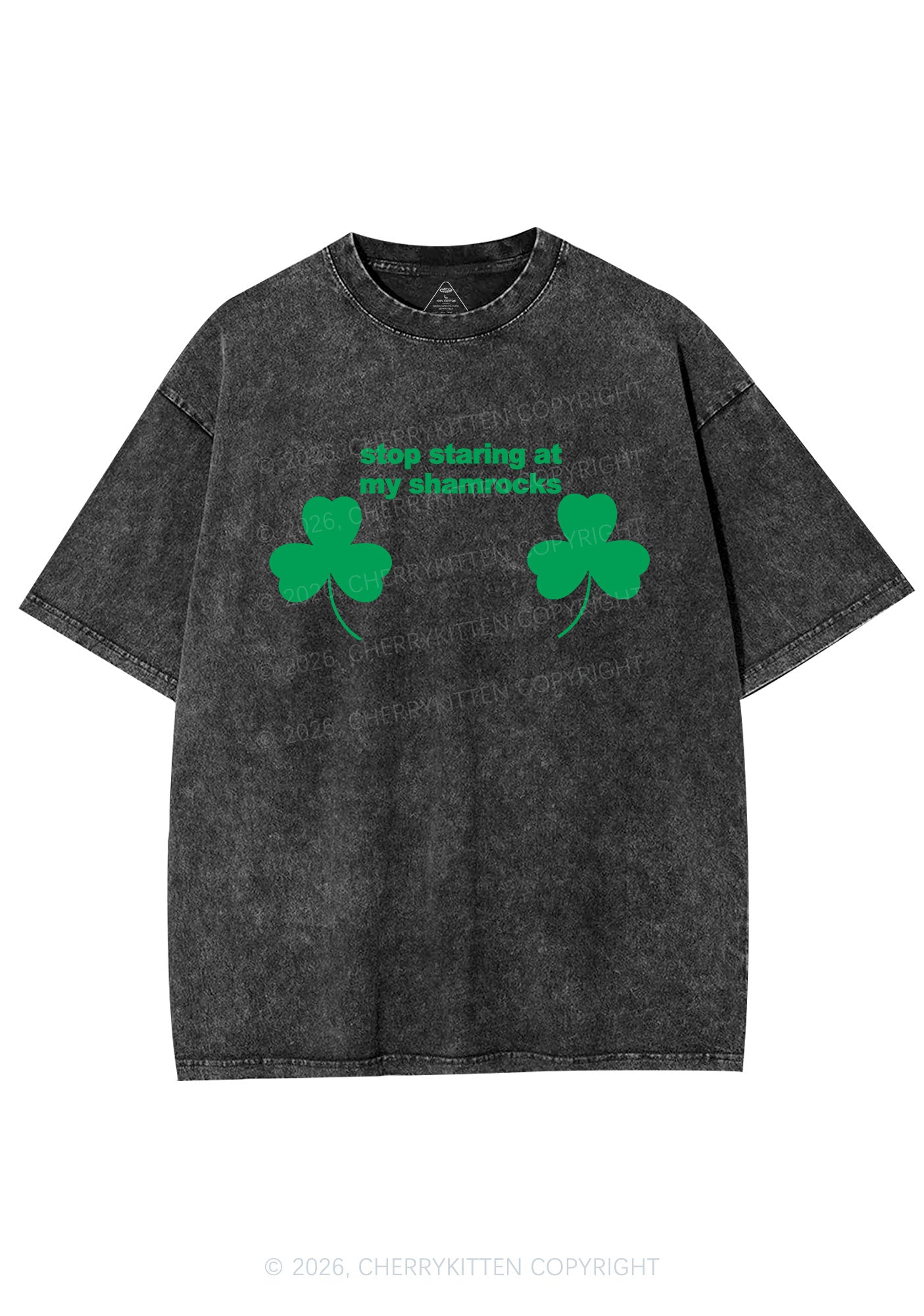 Stop Staring At My Shamrocks St Patricks Y2K Shirts Washed Tee Cherrykitten