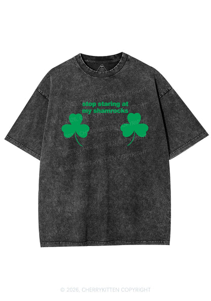 Stop Staring At My Shamrocks St Patricks Y2K Shirts Washed Tee Cherrykitten