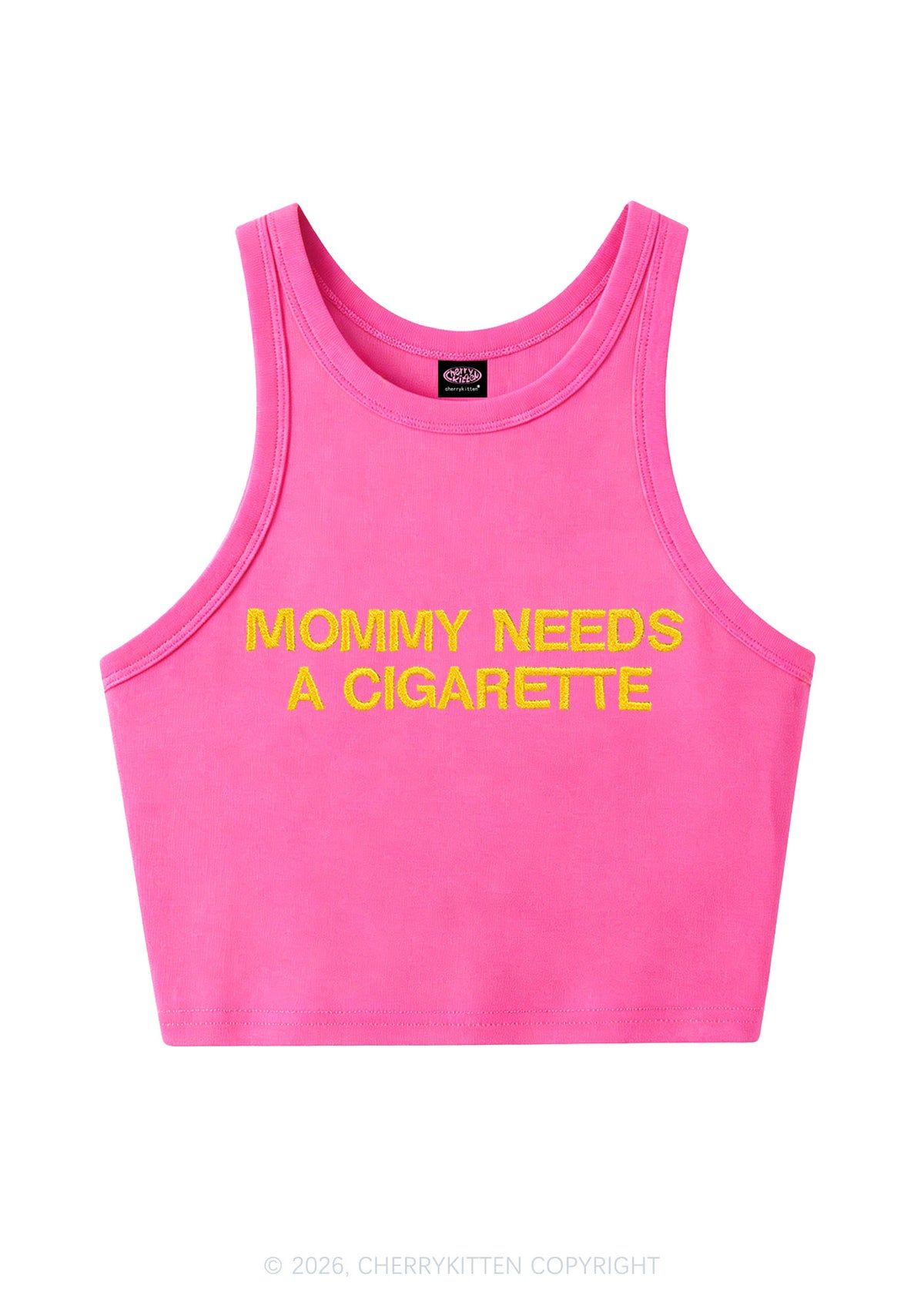 Embroidered Mommy Needs A Cigarette Y2K Crop Tank Top Cherrykitten