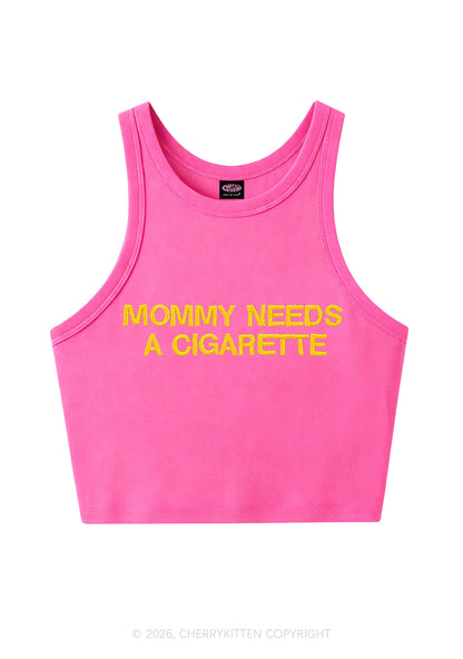 Embroidered Mommy Needs A Cigarette Y2K Crop Tank Top Cherrykitten