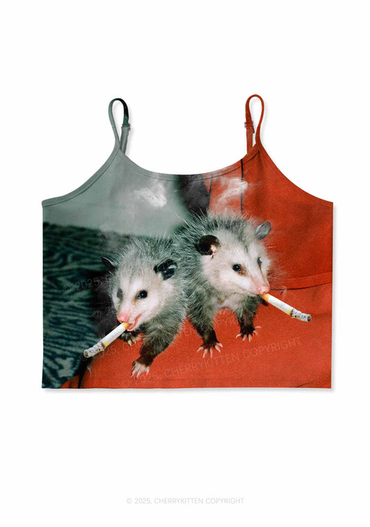 Smoking Badass Rats Y2K Print Cami Crop Top Cherrykitten