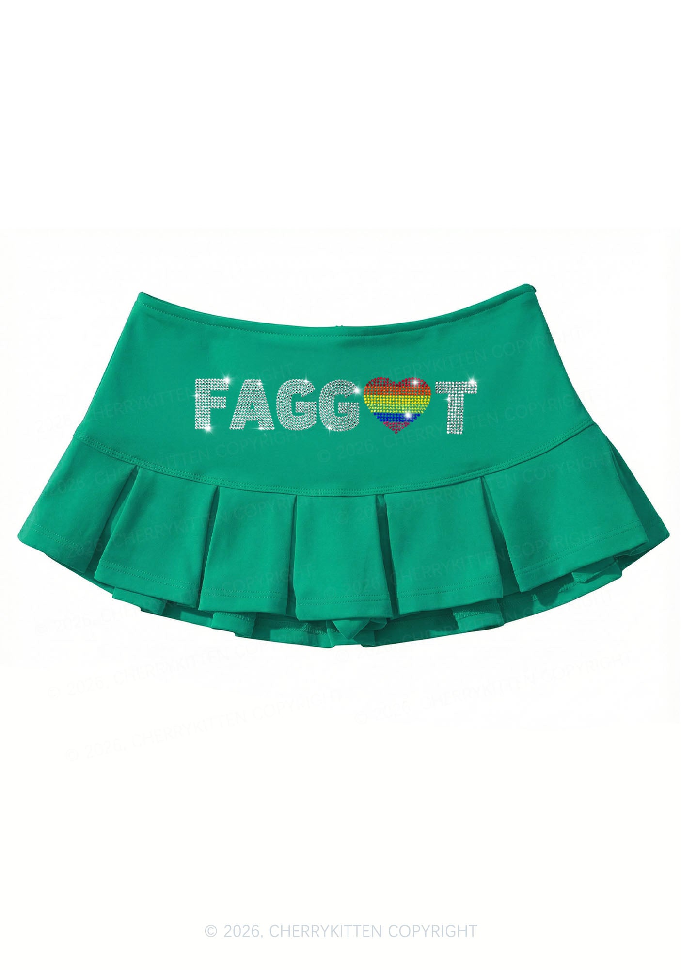 Rhinestone Rainbow Heart Faggot Pride Y2K Mini Pleated Skirts Cherrykitten