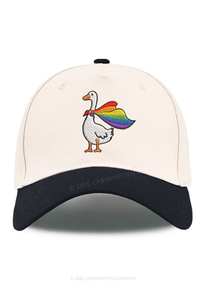 Embroidered Rainbow Goose Pride Y2K Color Block Baseball Cap Cherrykitten