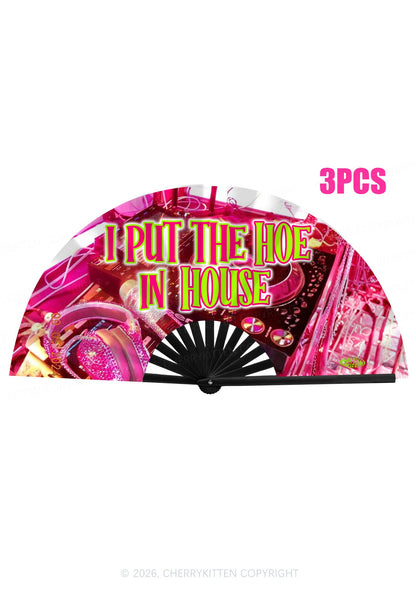 I Put The Hoe In House Y2K Rave Hand Fan Cherrykitten