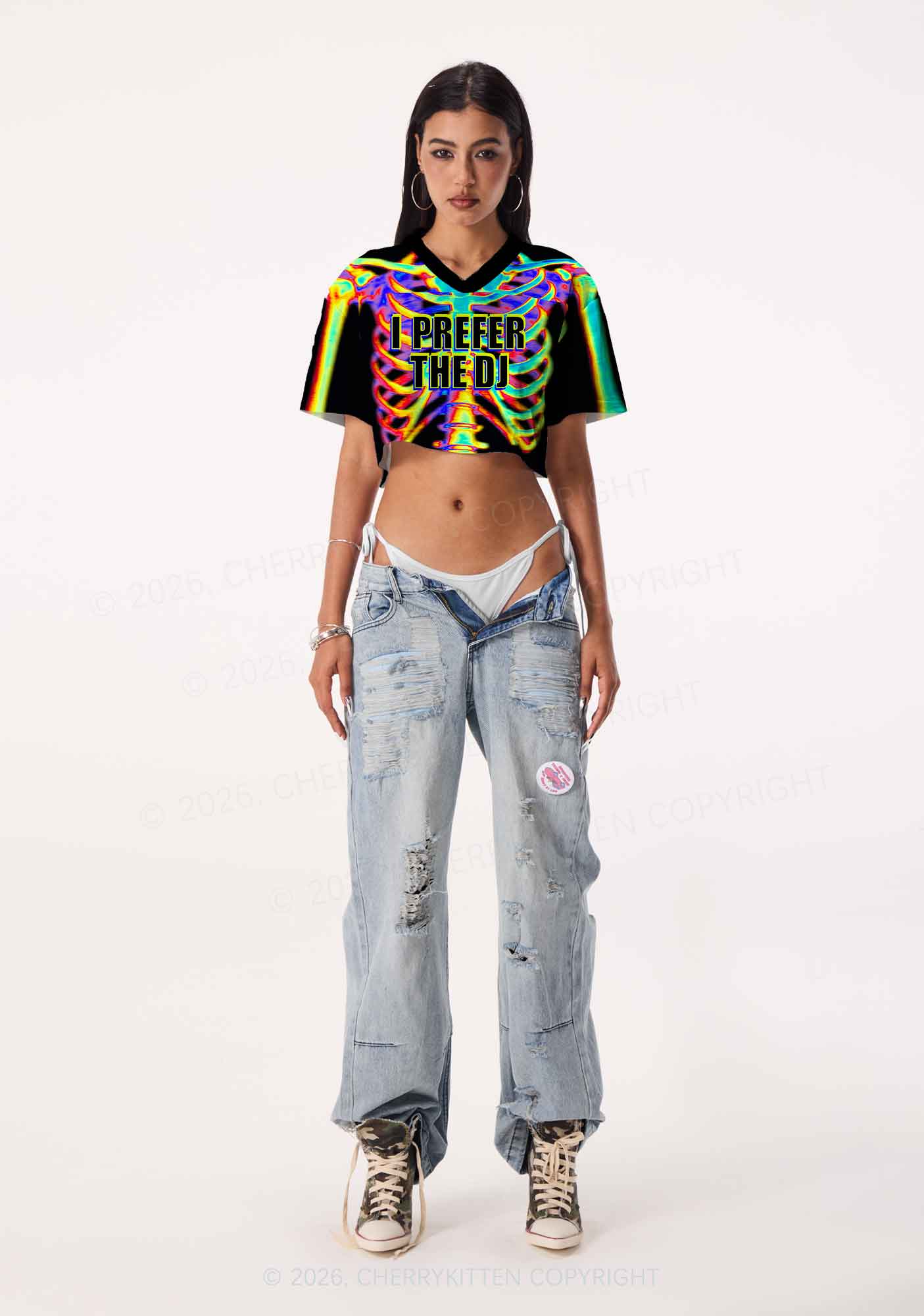 I Prefer The DJ Y2K Crop Sport Jersey Shirts Cherrykitten