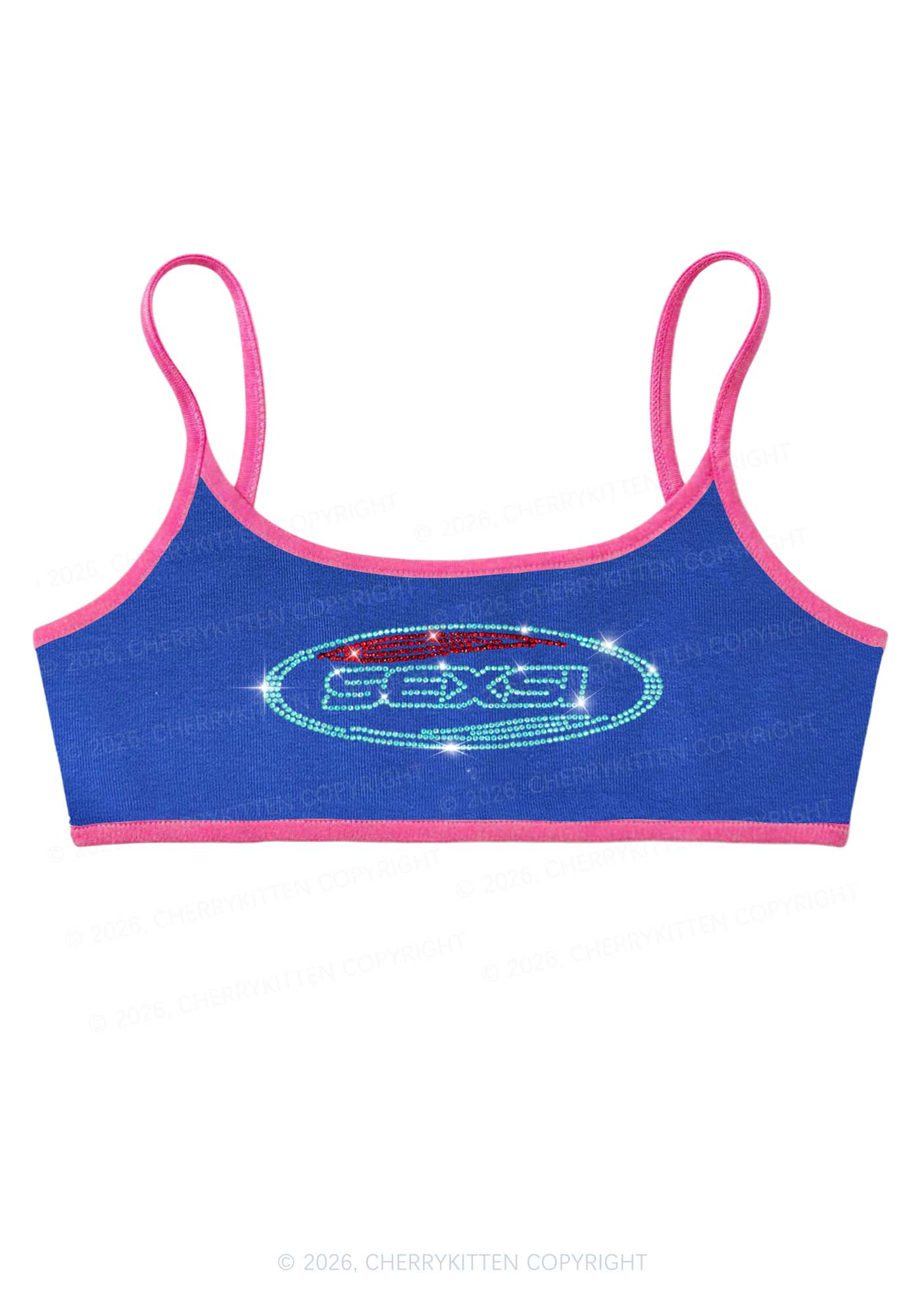 Rhinestone Sexsi Slogan Y2K Super Crop Cami Cherrykitten