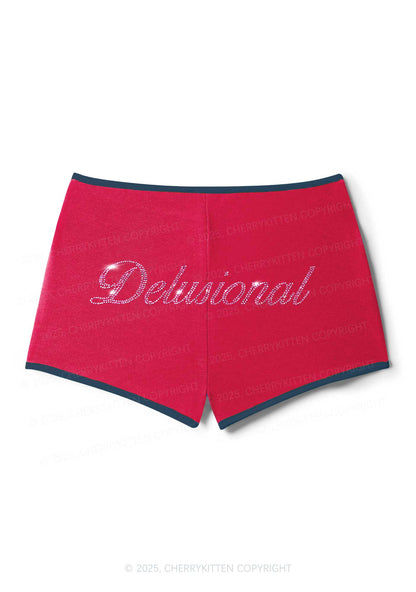 Rhinestone Delusional Y2K Booty Shorts Cherrykitten