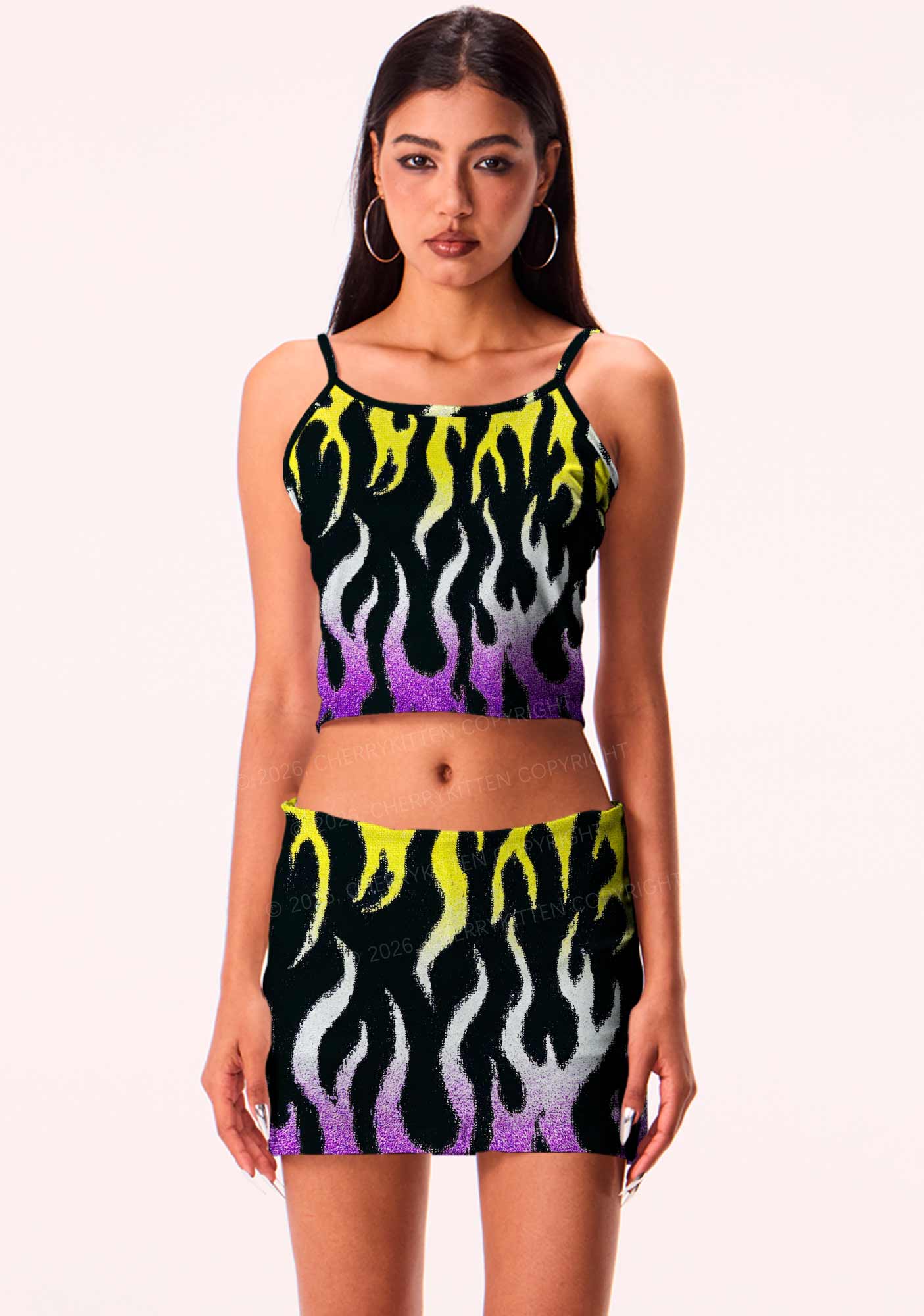 Nonbinary Flame Pride Y2K Print Cami Crop Top Cherrykitten