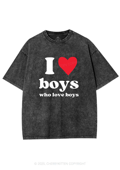 I Love Boys Pride Y2K Shirts Washed Tee Cherrykitten