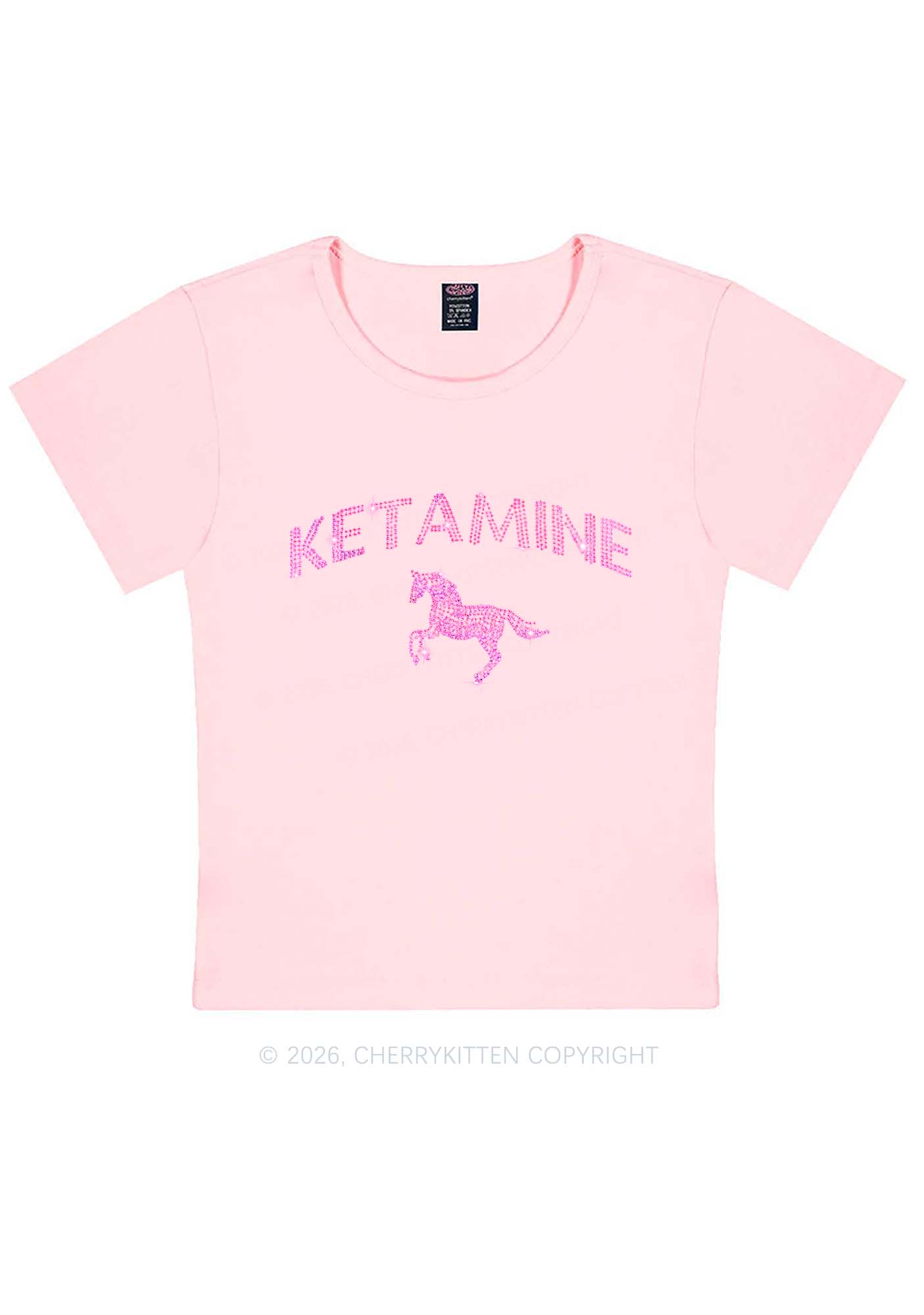 Rhinestone Pink K Unicorn Y2K Baby Tee Cherrykitten