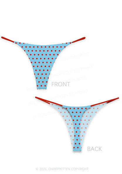 Red Dots On Blue Y2K Print Bikini String Thong Cherrykitten