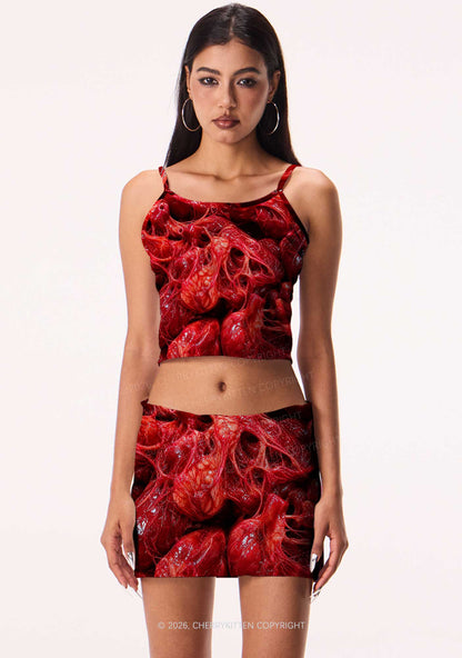 Red Anatomical Hearts Y2K Print Mini Skirt Cherrykitten