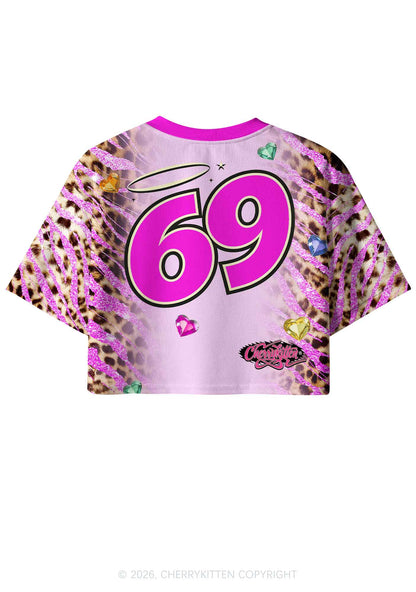 Autistic Cxxt Sparkle Pink Leopard Y2K Crop Sport Jersey Shirts Cherrykitten
