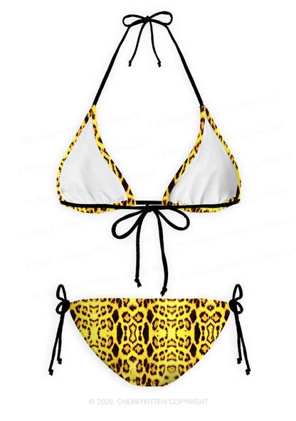 Yellow Leopard Y2K Print Bikini Set Cherrykitten
