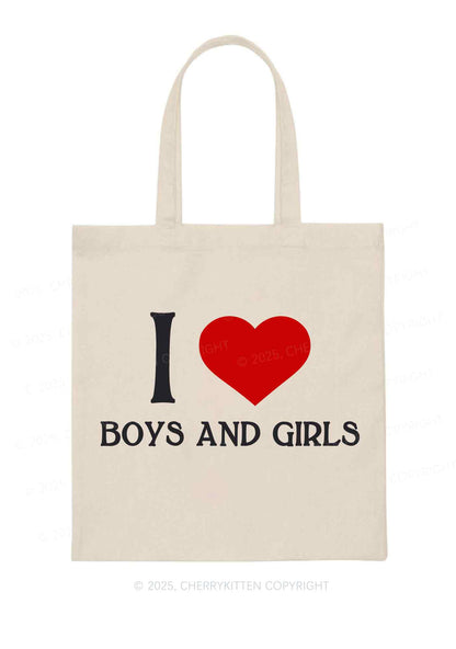 I Love Boys and Girls  Pride Y2K Canvas Tote Bag Cherrykitten