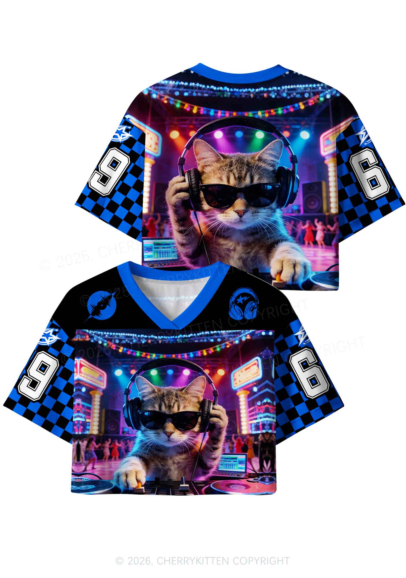 DJ Cat Rave Y2K Crop Sport Jersey Shirts Cherrykitten