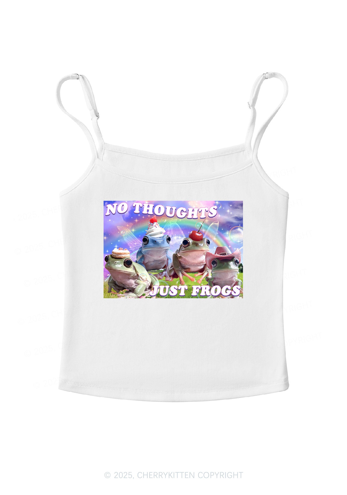 No Thoughts Just Frogs Y2K Spaghetti Strap Cami Cherrykitten