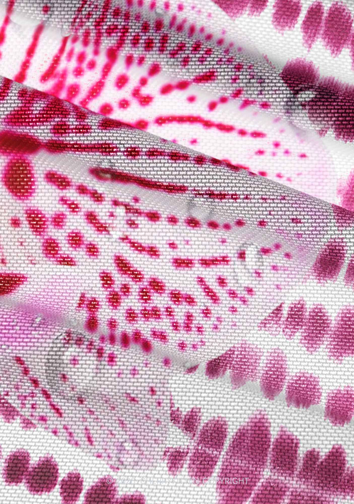 Pink Orchid Dewdrops Y2K Mesh Ruched  Waist  V Neck Top Cherrykitten