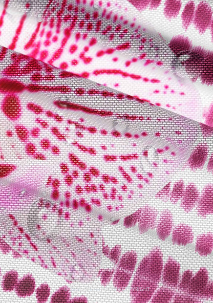 Pink Orchid Dewdrops Y2K Mesh Ruched  Waist  V Neck Top Cherrykitten