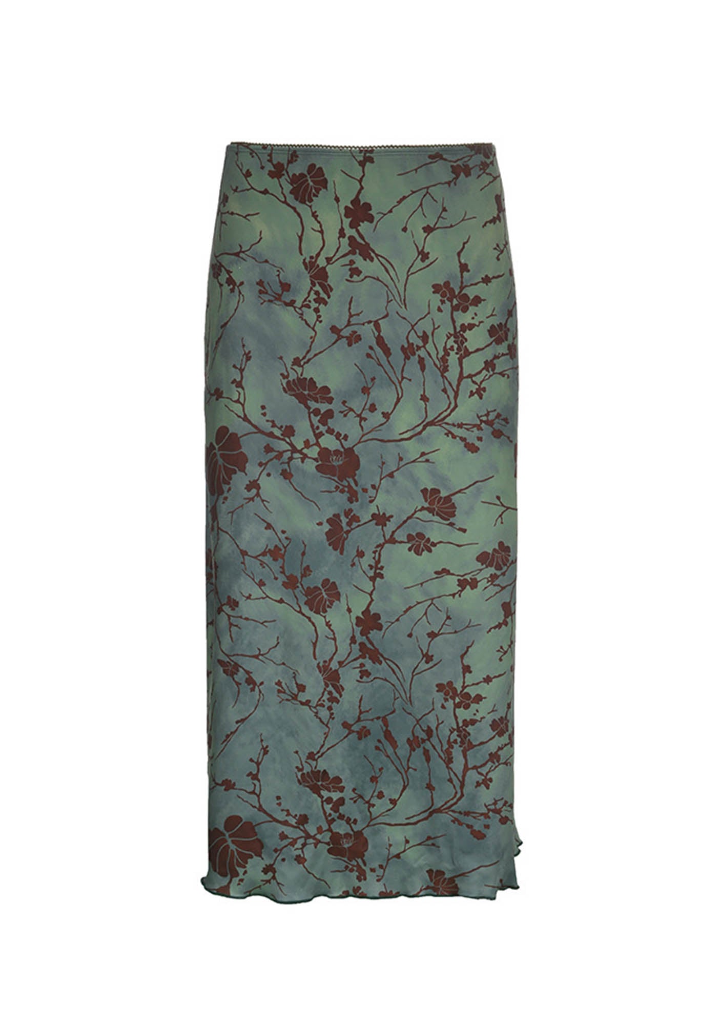 Chinese Style Literary Retro Print Straight Mid Length Skirt