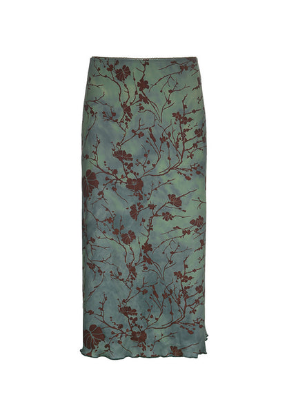 Chinese Style Literary Retro Print Straight Mid Length Skirt