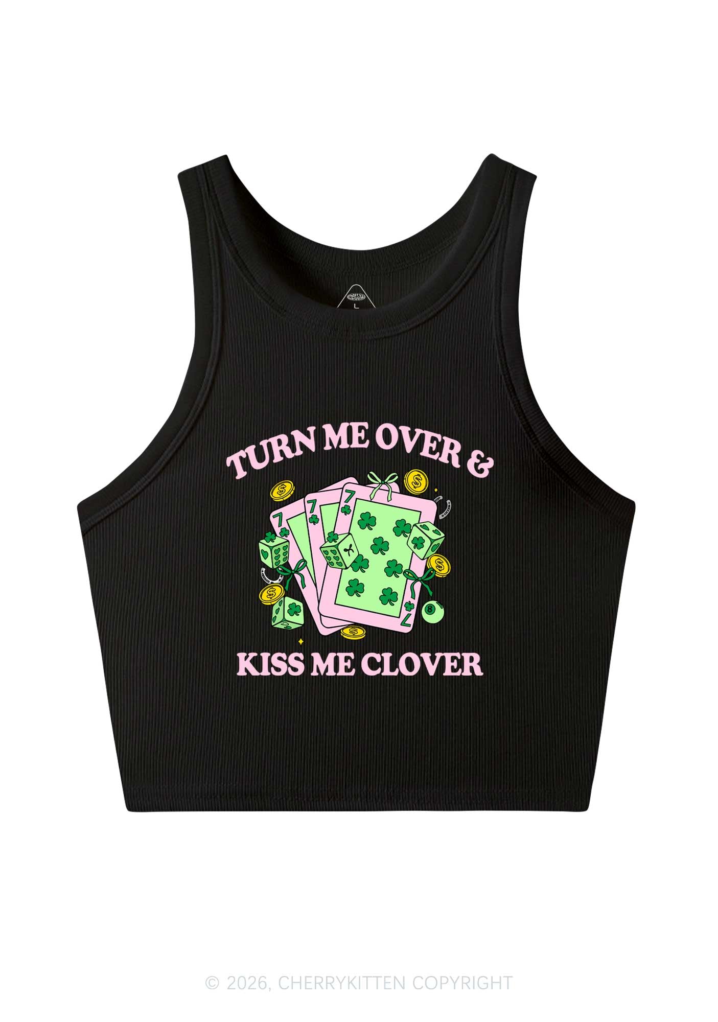 Kiss Me Clover Cards St Patricks Y2K Crop Tank Top Cherrykitten
