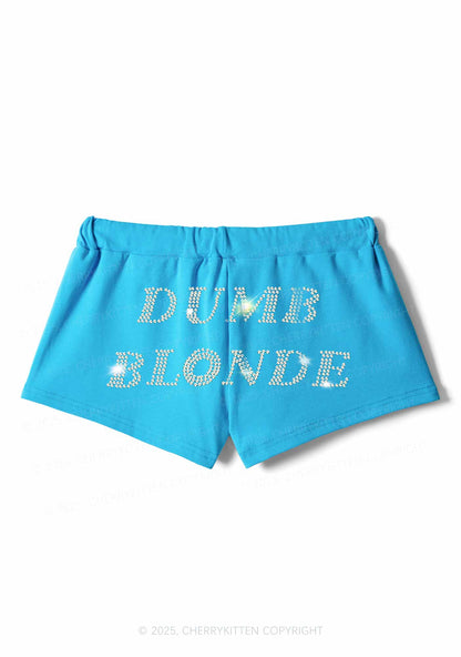 Rhinestone Dumb Blonde Y2K Drawstring Mini Shorts Cherrykitten