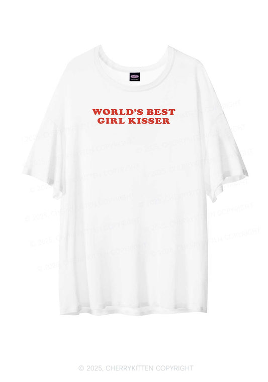 Best Girl Kisser Pride Y2K Sheer Boyfriend Tee Cherrykitten