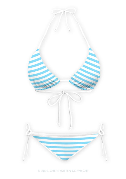 Blue And White Stripes Y2K Print Bikini Set Cherrykitten