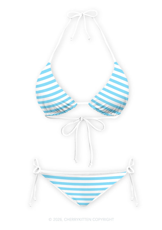Blue And White Stripes Y2K Print Bikini Set Cherrykitten