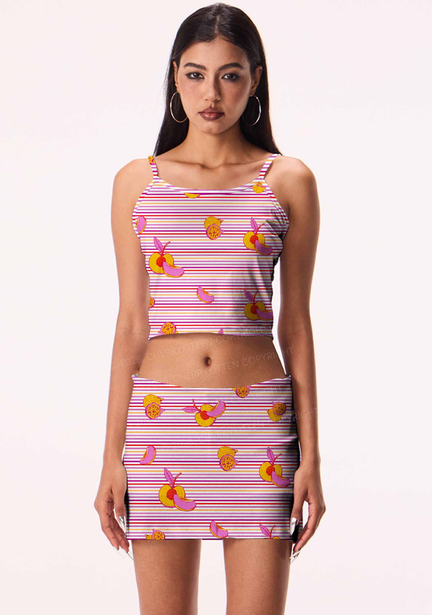 Peachy Lesbian Stripe Pride Y2K Print Cami Crop Top Cherrykitten