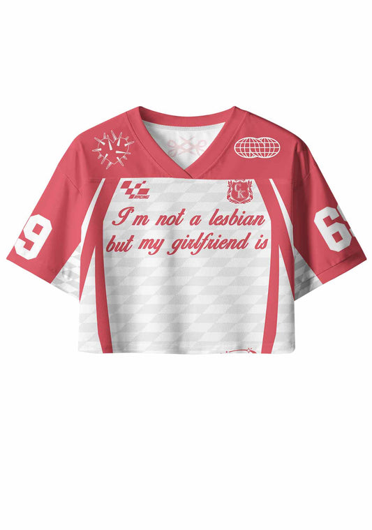 Im Not A Lesbian But My GF Is Pride Y2K Crop Sport Jersey Shirts Cherrykitten