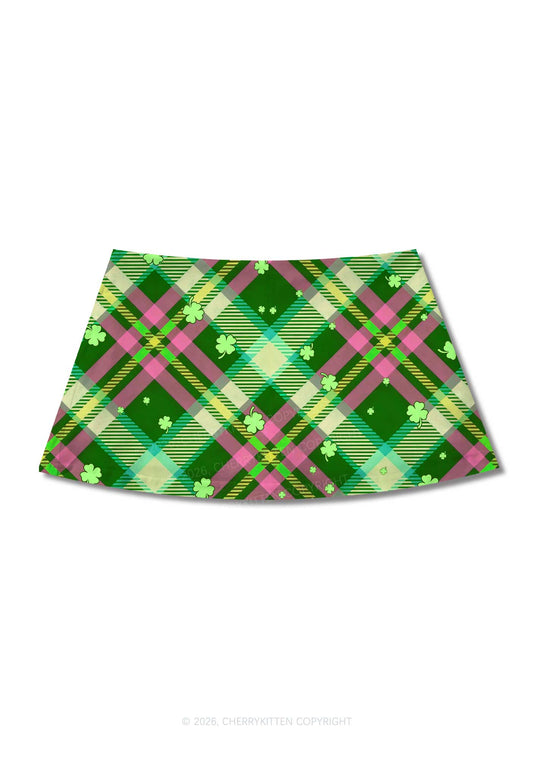Four Leaf Clover Plaid St Patricks Y2K Print Mini Skirt Cherrykitten