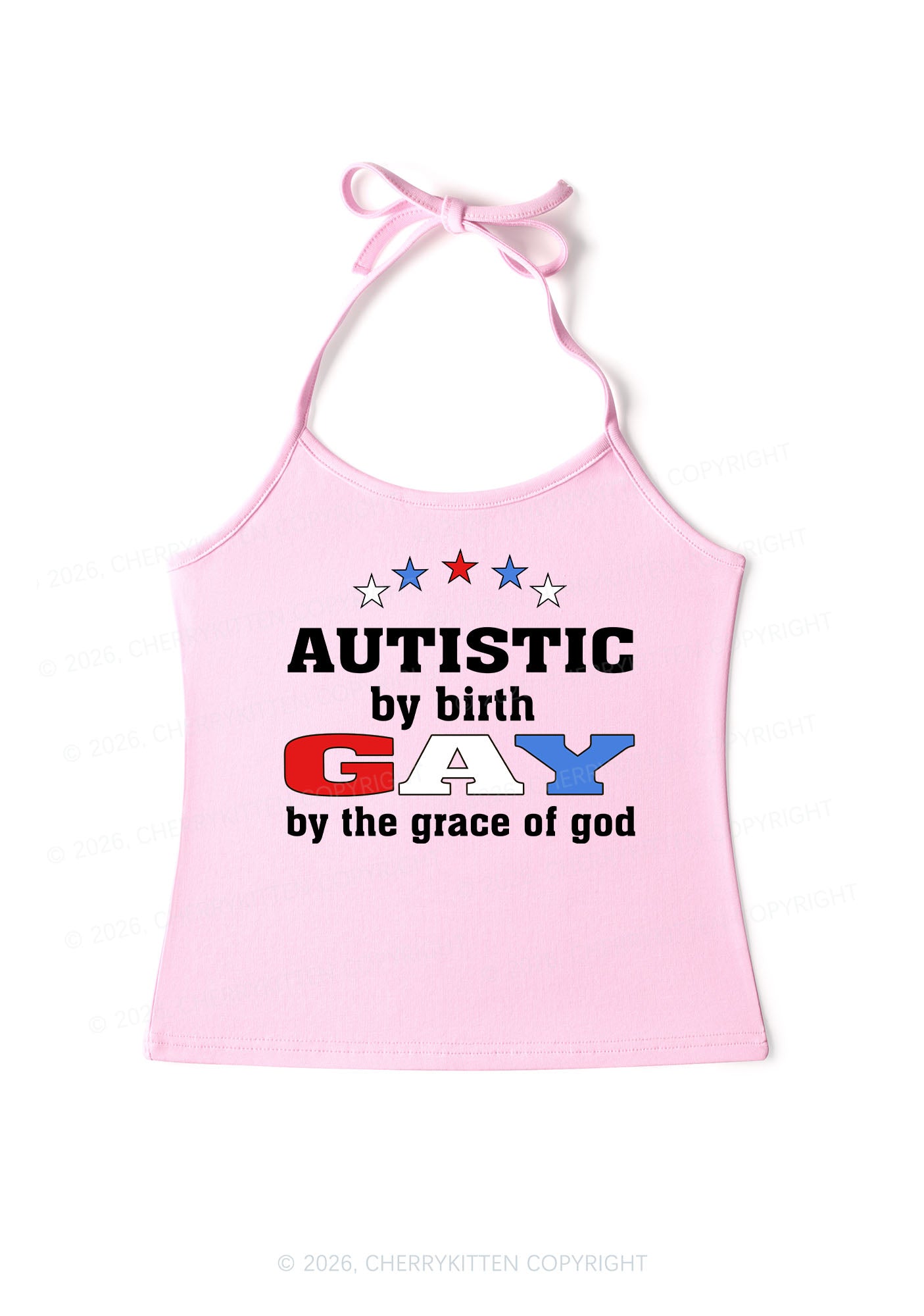 Autistic By Birth Gay Pride Y2K Halter Neck Cami Cherrykitten