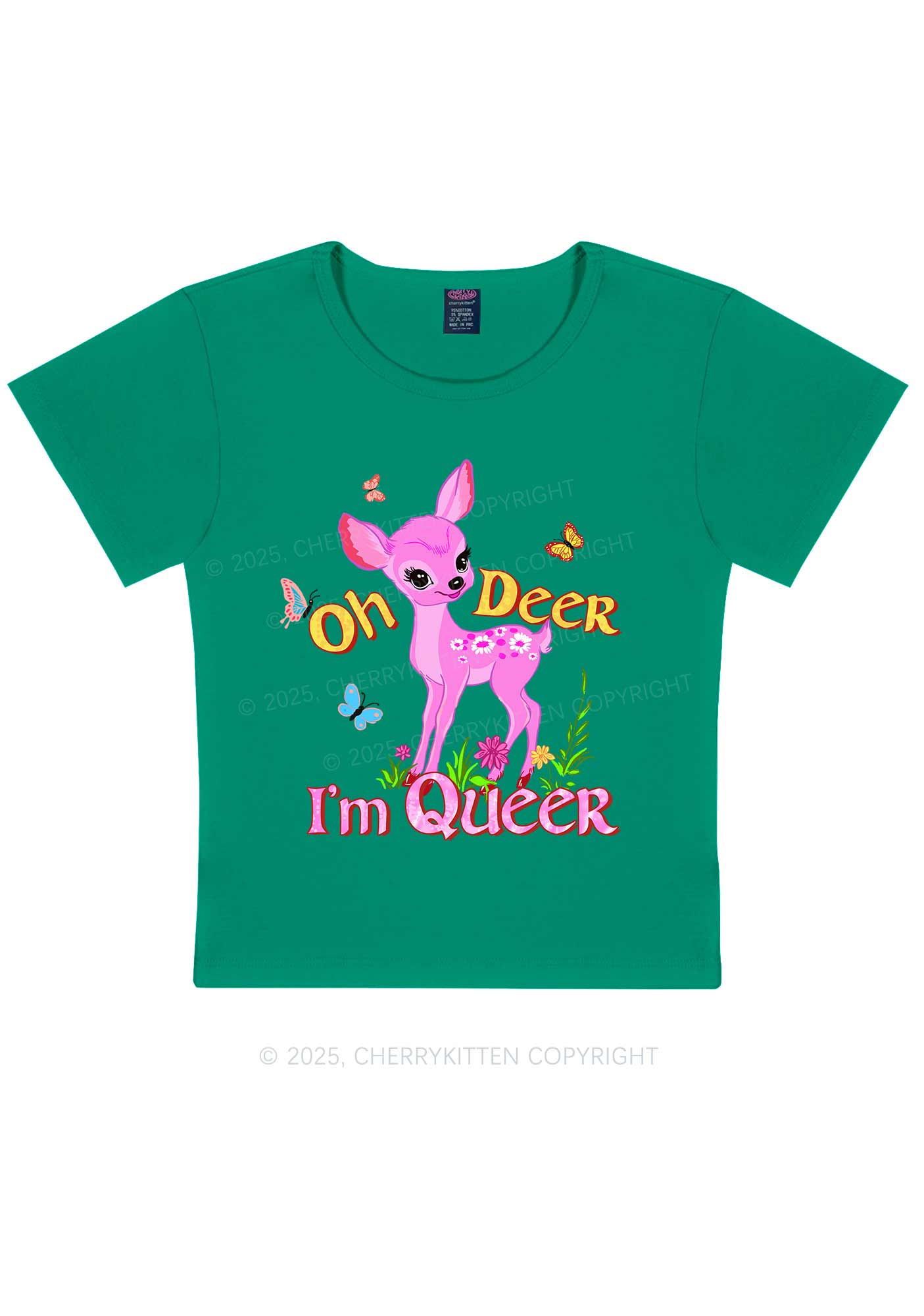 Oh Deer Im Queer Pride Y2K Baby Tee Cherrykitten