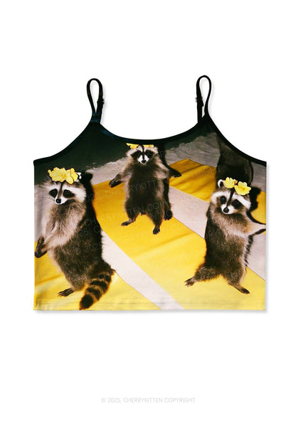 Yoga Raccoon Y2K Print Cami Crop Top Cherrykitten